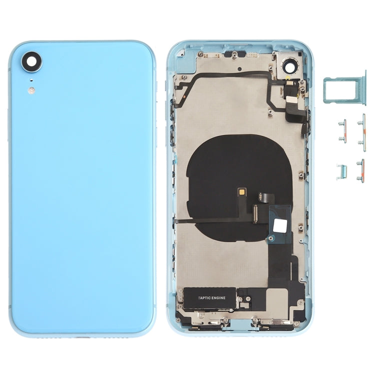 Battery Back Cover Assembly (with Side Keys & Speaker Ringer Buzzer & Motor & Camera Lens & Card Tray & Power Button + Volume Button + Charging Port + Signal Flex Cable & Wireless Charging Module) for iPhone XR, For iPhone XR (Full Assembly)           ... For iPhone XR (Assembly) Blue