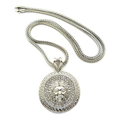 Hip Hop Round Medusa Head Zircon Rhinestone Pendant Clavicle Chain Necklace for Men, Chain Length: 90cm