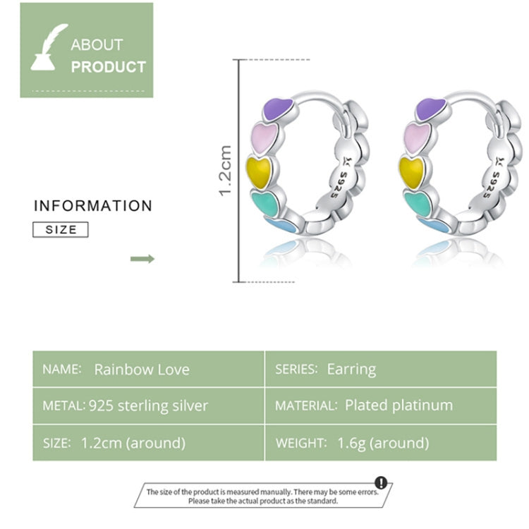 SCE909-B Sterling Silver S925 Rainbow Heart Stud Earrings Drop Oil Jewelry Earrings, SCE909-B - Zen Craft