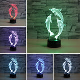 Three Dolphins Shape 3D Colorful LED Vision Light Table Lamp, USB Touch Version, USB Touch Version