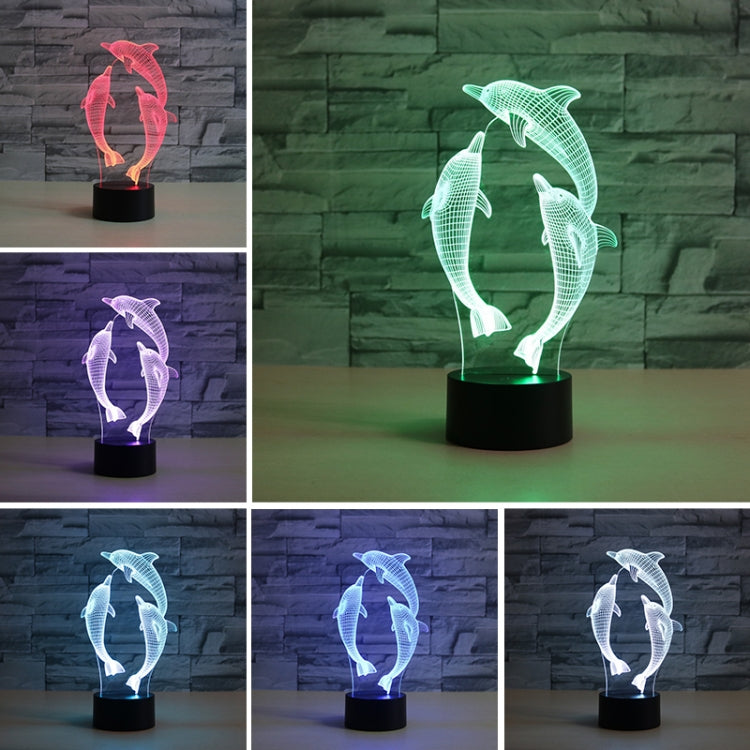 Three Dolphins Shape 3D Colorful LED Vision Light Table Lamp, Crack Touch Version, Crack Touch Version