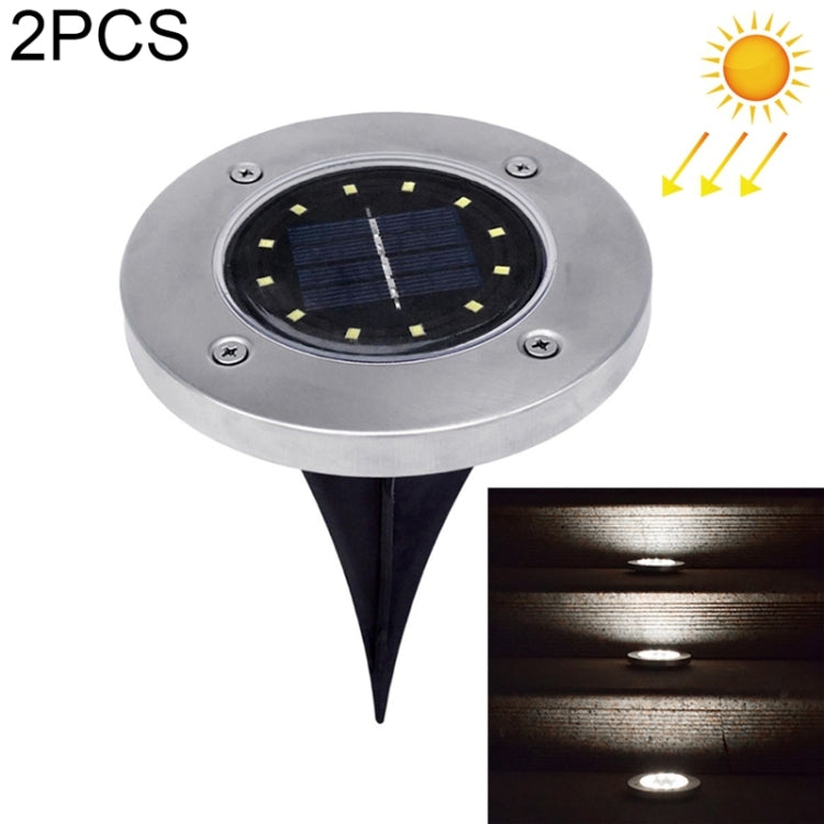 2 PCS 12 LEDs Solar Powered Buried Light Under Ground Lamp IP65 Waterproof Outdoor Garden Street Light, 12 LEDs 12 LEDs White Light