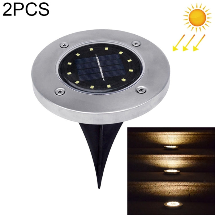 2 PCS 12 LEDs Solar Powered Buried Light Under Ground Lamp IP65 Waterproof Outdoor Garden Street Light, 12 LEDs 12 LEDs Warm White