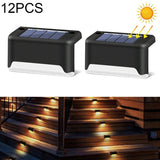 12 PCS Solar Powered LED Outdoor Stairway Light IP65 Waterproof Garden Lamp, Warm White Light, 12 PCS Brown, 12 PCS Black 12 PCS Black Black