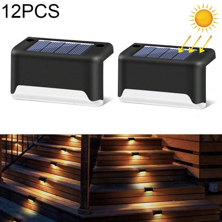 12 PCS Solar Powered LED Outdoor Stairway Light IP65 Waterproof Garden Lamp, Warm White Light, 12 PCS Brown, 12 PCS Black 12 PCS Black Black