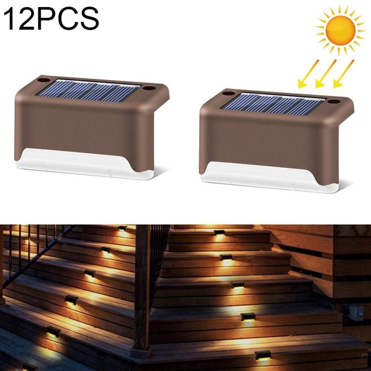 12 PCS Solar Powered LED Outdoor Stairway Light IP65 Waterproof Garden Lamp, Warm White Light, 12 PCS Brown, 12 PCS Black 12 PCS Brown Brown