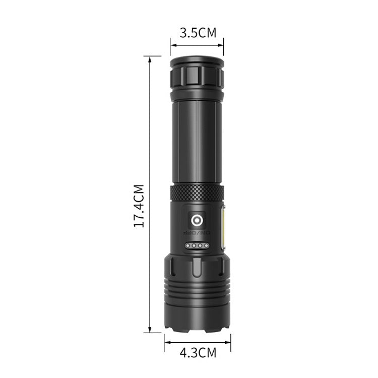 Short Style Micro USB Charging Outdoor Waterproof P70 + COB LED Flashlight, Support Power Display & Telescopic Focusing & 7-level Brightness Adjustment, P70