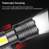 Short Style Micro USB Charging Outdoor Waterproof P70 + COB LED Flashlight, Support Power Display & Telescopic Focusing & 7-level Brightness Adjustment, P70