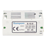 SOMPOM S-10-5 10W 5V 2A Switching Driver LED Light Strip Display Screen Lighting Monitor Power Supply, 10W 5V/2A