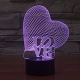 7 Colour Discoloration Creative Visual Stereo Lamp Desk Lamp Night Light, Heart and LOVE Style