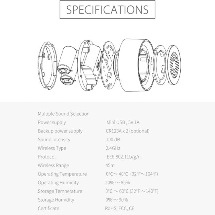 NEO NAS-AB02W WiFi USB Siren Alarm Sensor for Home Alarms Security, AB02W