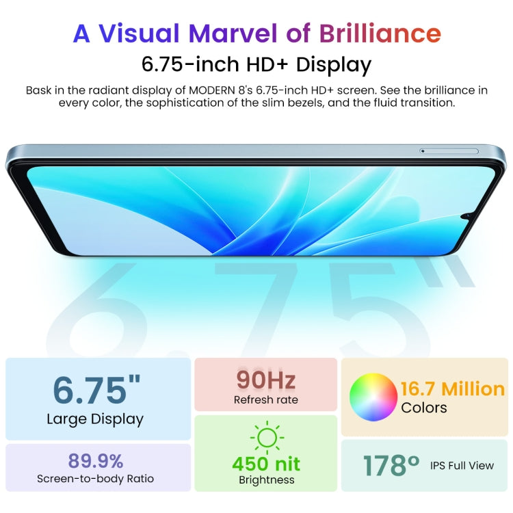 Blackview Oscal MODERN 8, 8GB+128GB, Fingerprint & Face Identification, 6.75 inch Android 13 Unisoc T616 Octa Core up to 2.2GHz, Network: 4G, OTG, 8GB+128GB