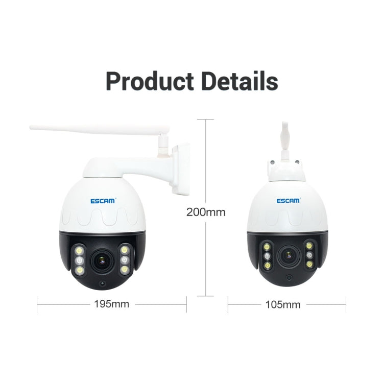 ESCAM Q5068 H.265 5MP Pan / Tilt / 4X Zoom WiFi Waterproof IP Camera, Support ONVIF Two Way Talk & Night Vision, AU Plug, UK Plug, US Plug, EU Plug, AU Plug