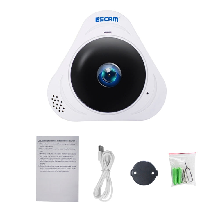 ESCAM Q8 960P 360 Degrees Fisheye Lens 1.3MP WiFi IP Camera, Support Motion Detection / Night Vision, IR Distance: 5-10m, AU Plug, Q8 EU Plug, Q8 UK Plug, Q8 US Plug, Q8 AU Plug