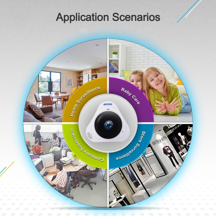 ESCAM Q8 960P 360 Degrees Fisheye Lens 1.3MP WiFi IP Camera, Support Motion Detection / Night Vision, IR Distance: 5-10m, AU Plug, Q8 EU Plug, Q8 UK Plug, Q8 US Plug, Q8 AU Plug
