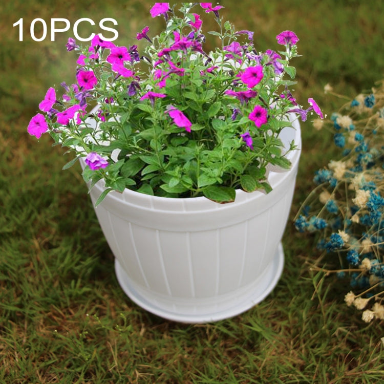 10 PCS Imitation Wooden Barrel Plastic Resin Flower Pot with Tray, Top Diameter: 9cm, Height: 6.5cm, Top Diameter: 9cm Top Diameter: 9cm White