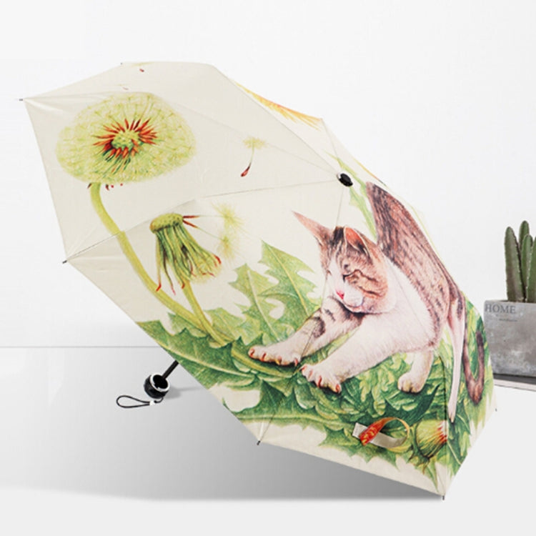 Creative Fashion Three Fold Lazy Cat Pattern Silver Tape Anti Ultraviolet Sunshade Umbrella, Cat Pattern Silver Tape Umbrella