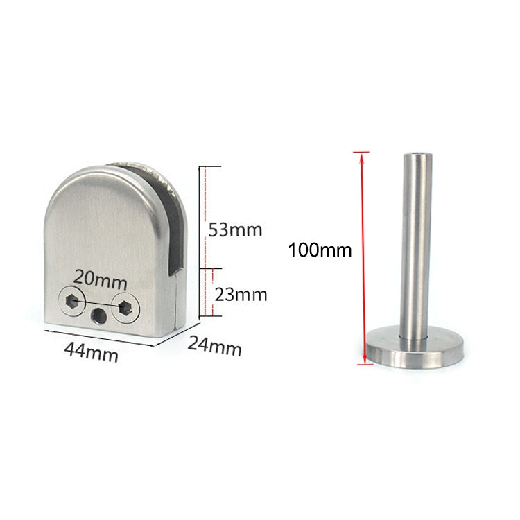 201 Stainless Steel Glass Fish Mouth Support Rod Fixing Clip with 14x100mm Rod, Specification: M, M, with 14x100mm Rod