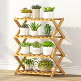 4-Layer Balcony Living Room Collapsible Solid Wood Flower Stand Potted Planting Shelves, Length: 50cm, 50cm 4-Layer