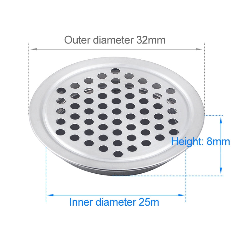 10pcs Flat Surface 25mm Cabinet Round Air Vent Stainless Steel Louvered Grille Cover Vents with Little Holes, 25mm Flat