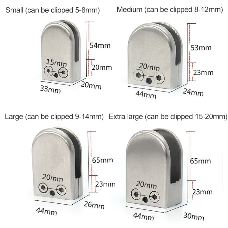 5-8mm Concave Curved Bottom Matte Polished 201 Stainless Steel Fixed Clip Railing Glass Wood Layer Board Clamp Bracket, 5-8mm, Curved Bottom, 201 Stainless Steel
