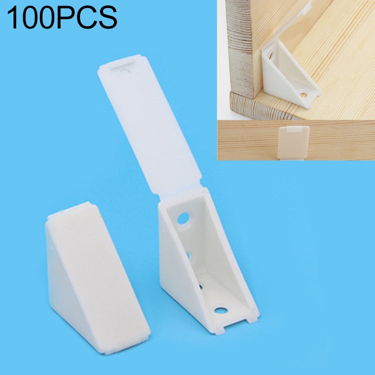 100 PCS Plastic Thickened Corner Connector Furniture Right Angle Board Bracket with Cover, Size: L, Size: L Size: L
