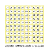 20 PCS Round Shape Number Sticker Shoe Size Label, Number 35-44, Number 35-44