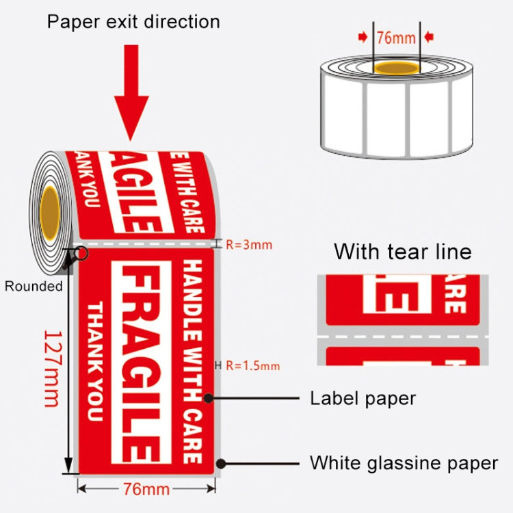 500 PCS Self-adhesive Outer Box English Warning Sticker Fragile Label, Size: 76x127mm, 76 x 127mm