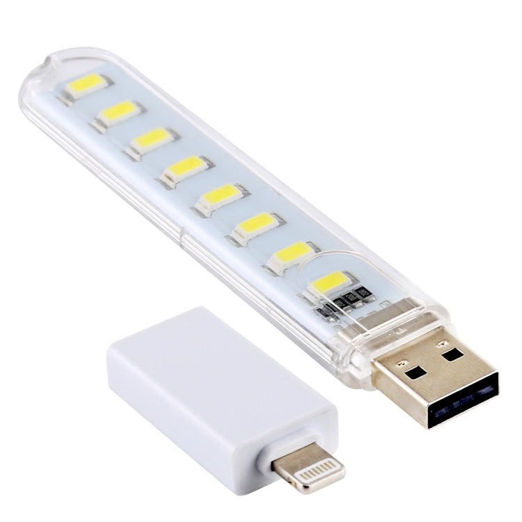 8LEDs 5V 200LM USB LED Book Light Portable Night Light, with 8 Pin Adapter, with 8 Pin Adapter