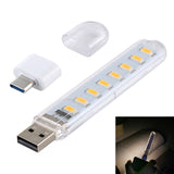 8LEDs 5V 200LM USB LED Book Light Portable Night Light, with Type-C Adapter, with Type-C Adapter