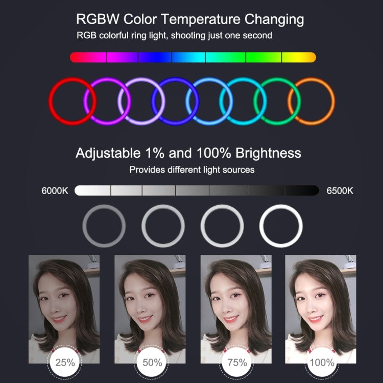 PULUZ 11.8 inch 30cm RGB Light 1.1m Tripod Mount Dimmable LED Ring Vlogging Selfie Photography Video Lights Live Broadcast Kits with Cold Shoe Tripod Ball Head & Phone Clamp, 12 inch RGB+Tripod(EU)