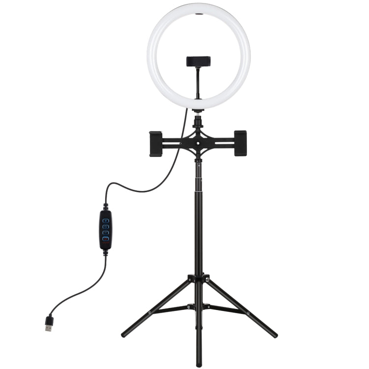 PULUZ 11.8 inch 30cm Light + 1.65m Tripod + Dual Phone Bracket Curved Surface USB 3 Modes Dimmable Dual Color Temperature LED Ring Vlogging Video Light Live Broadcast Kits with Phone Clamp, 11.8 inch+1.65m Tripod+Dual Bracket