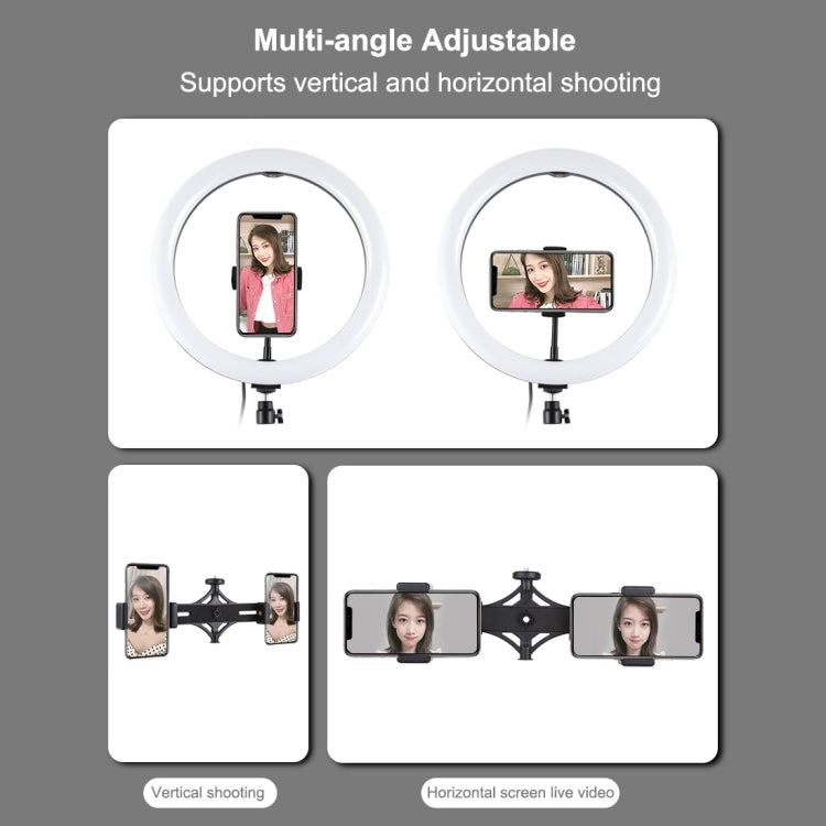 PULUZ 11.8 inch 30cm Light + 1.65m Tripod + Dual Phone Bracket Curved Surface USB 3 Modes Dimmable Dual Color Temperature LED Ring Vlogging Video Light Live Broadcast Kits with Phone Clamp, 11.8 inch+1.65m Tripod+Dual Bracket