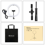 PULUZ 11.8 inch 30cm Light + 1.65m Tripod + Dual Phone Bracket Curved Surface USB 3 Modes Dimmable Dual Color Temperature LED Ring Vlogging Video Light Live Broadcast Kits with Phone Clamp, 11.8 inch+1.65m Tripod+Dual Bracket