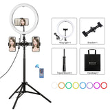 PULUZ 11.8 inch 30cm RGBW Light + 1.65m Mount + Dual Phone Brackets Curved Surface RGBW Dimmable LED Ring Selfie Vlogging Light Live Broadcast Kits with Cold Shoe Tripod Adapter & Phone Clamp & Remote Control, 11.8 inch RGBW+1.65m Tripod+Dual Bracket
