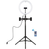 PULUZ 11.8 inch 30cm RGBW Light + 1.65m Mount + Dual Phone Brackets Curved Surface RGBW Dimmable LED Ring Selfie Vlogging Light Live Broadcast Kits with Cold Shoe Tripod Adapter & Phone Clamp & Remote Control, 11.8 inch RGBW+1.65m Tripod+Dual Bracket