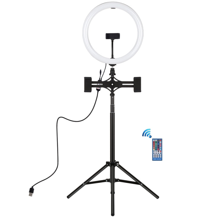 PULUZ 11.8 inch 30cm RGBW Light + 1.65m Mount + Dual Phone Brackets Curved Surface RGBW Dimmable LED Ring Selfie Vlogging Light Live Broadcast Kits with Cold Shoe Tripod Adapter & Phone Clamp & Remote Control, 11.8 inch RGBW+1.65m Tripod+Dual Bracket