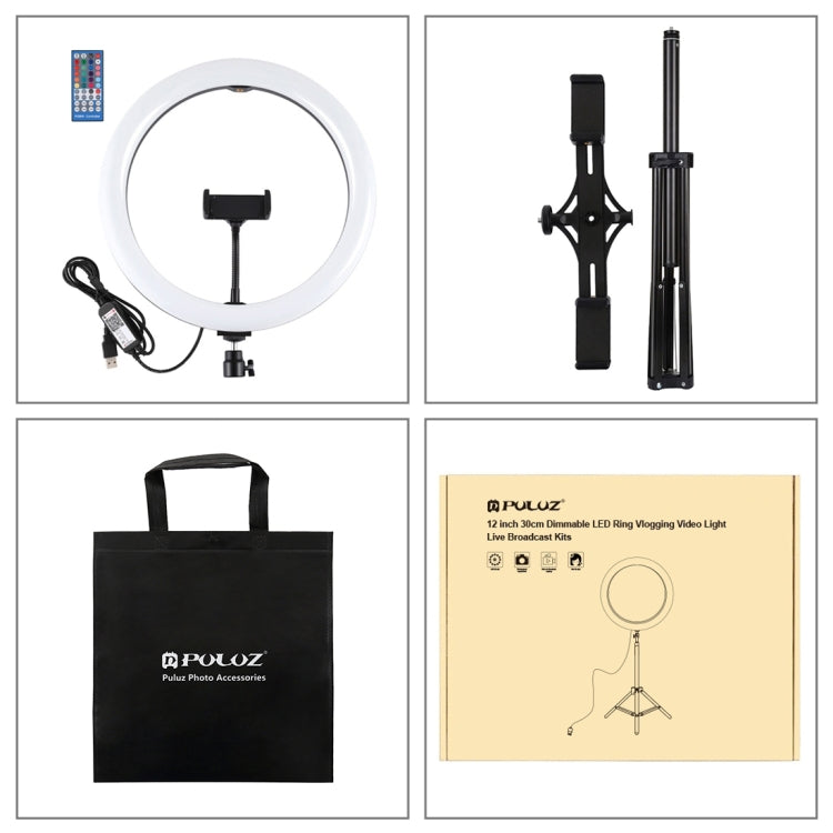 PULUZ 11.8 inch 30cm RGBW Light + 1.65m Mount + Dual Phone Brackets Curved Surface RGBW Dimmable LED Ring Selfie Vlogging Light Live Broadcast Kits with Cold Shoe Tripod Adapter & Phone Clamp & Remote Control, 11.8 inch RGBW+1.65m Tripod+Dual Bracket