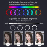 PULUZ 11.8 inch 30cm RGBW Light + 1.65m Mount + Dual Phone Brackets Curved Surface RGBW Dimmable LED Ring Selfie Vlogging Light Live Broadcast Kits with Cold Shoe Tripod Adapter & Phone Clamp & Remote Control, 11.8 inch RGBW+1.65m Tripod+Dual Bracket