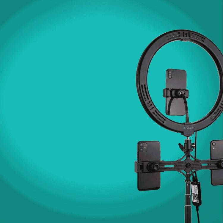 PULUZ 11.8 inch 30cm RGBW Light + 1.65m Mount + Dual Phone Brackets Curved Surface RGBW Dimmable LED Ring Selfie Vlogging Light Live Broadcast Kits with Cold Shoe Tripod Adapter & Phone Clamp & Remote Control, 11.8 inch RGBW+1.65m Tripod+Dual Bracket