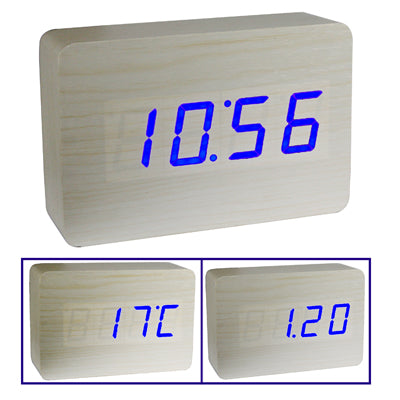 3 in 1 Wooden Clock (Alternately display time, month & date and temperature), White, 3 in 1 Wooden Clock 3 in 1 Wooden Clock