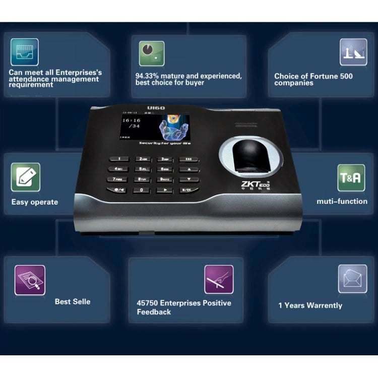 U160 3.0 inch Color Screen ZK Software Fingerprint Time Attendance with TCP/IP, USB Communication Office Time Attendance Clock