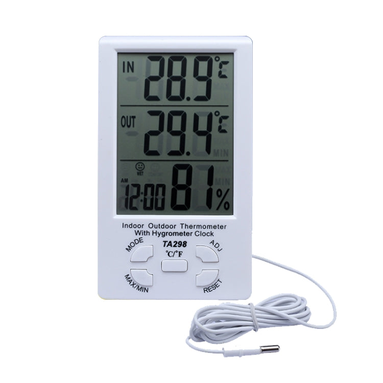 TA298 Digital LCD Humidity / Hygrometer and Thermometer with Extra Sensor Cable, TA298