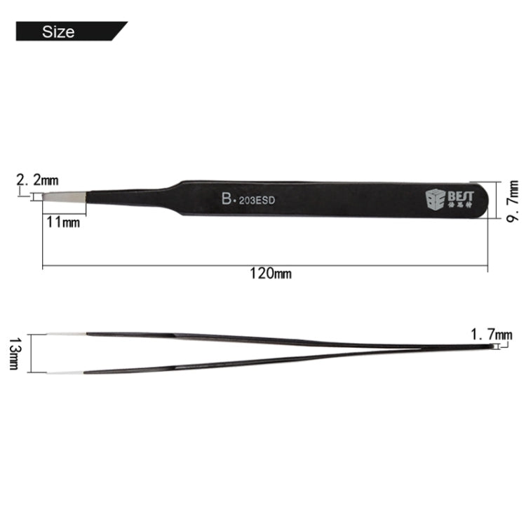 BEST BST-203ESD 202 Stainless Steel Anti-static Tip Tweezers, BST-203ESD