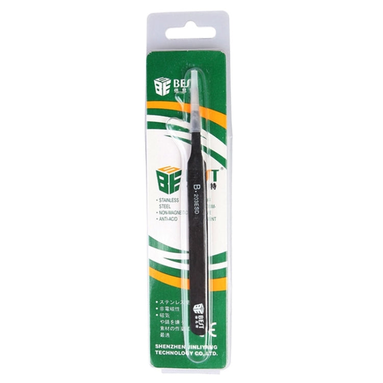 BEST BST-203ESD 202 Stainless Steel Anti-static Tip Tweezers, BST-203ESD