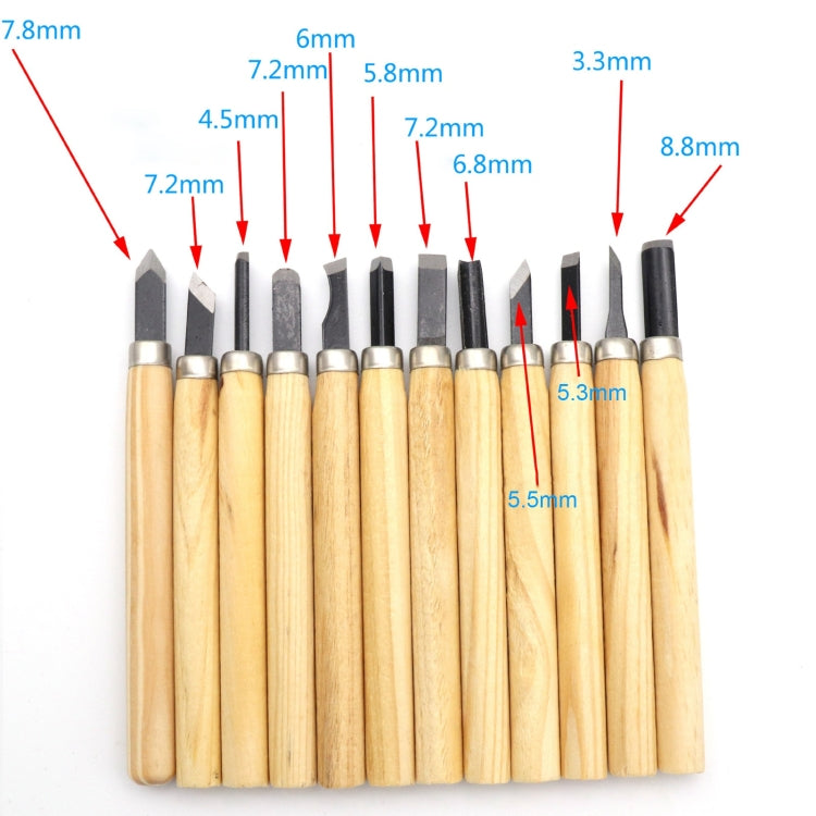 12 PCS / Set Assorted Wood Carving Tools Set with Stainless Steel Blade and Wood Handle, 12 PCS / Set Wood Carving