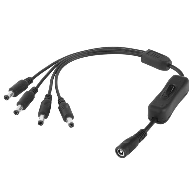 5.5 x 2.1mm Female to 4x Male DC Power Cable Connector with Switch for LED Strip, Length: 30cm