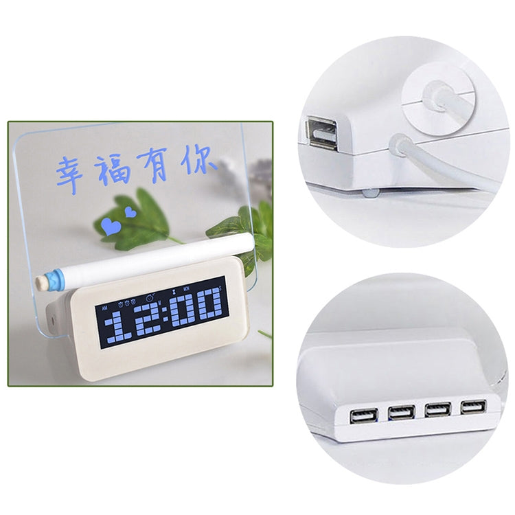 Multifunction LCD Digital Alarm Clock Thermometer + 4-Port USB HUB + Message Board with Blue or Green LCD backlight, USB Message Board