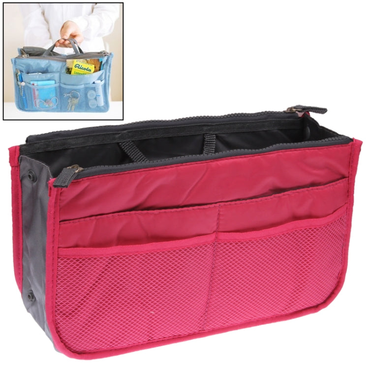 Thicken Portable Multi-function Double Zipper Cosmetic Bag, Storage Bag in Bag Magenta