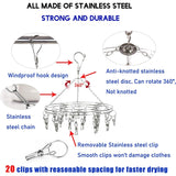 Round Stainless Steel Clothes Clip Hanger with 20 Clips, 20 Clips Hanger